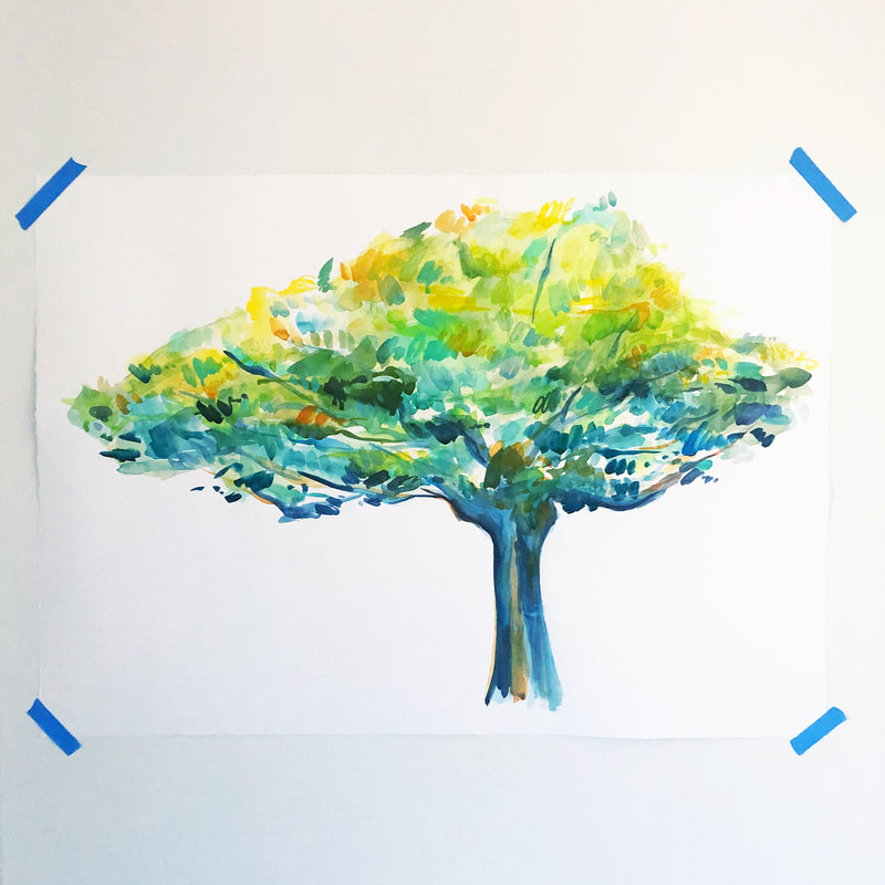 Leafy Tree in Watercolour Original Painting Water Color Tree With