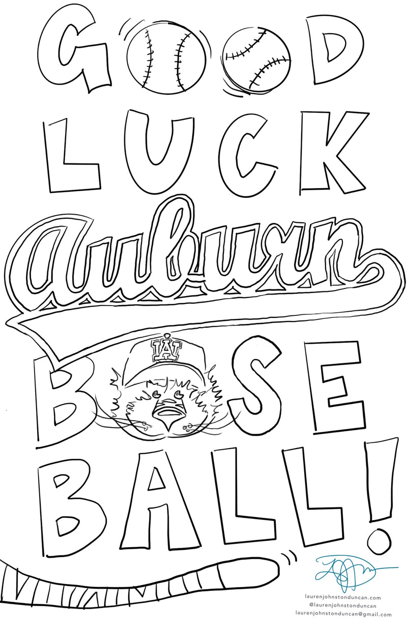 FREE DOWNLOAD Baseball Aubie Coloring Sheets!