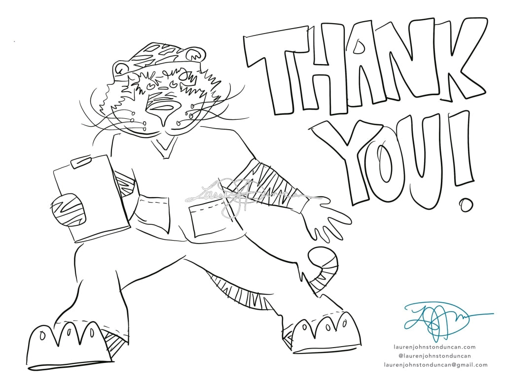 Medical Worker Aubies & Free Download! Thank You Aubie Downloadable Coloring Sheets